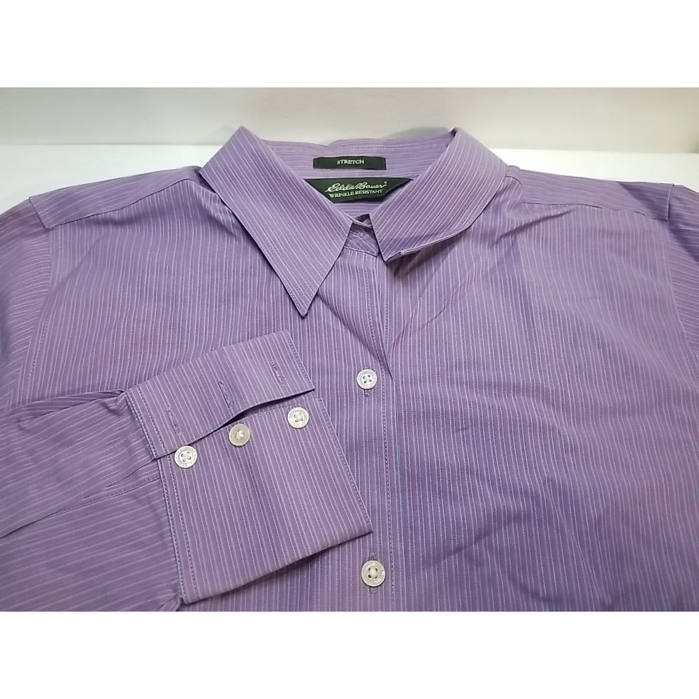 Eddie Bauer Stretch Womens Striped Button Up Shirt Purple Long Sleeve Large L